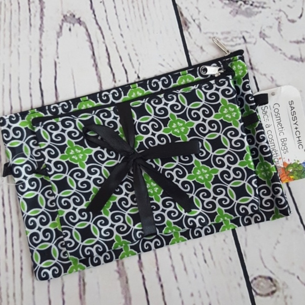 Sassy + Chic, set of 2 duo cosmetic bags, NWT